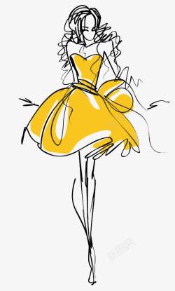 简约线条黄色礼服模特素材