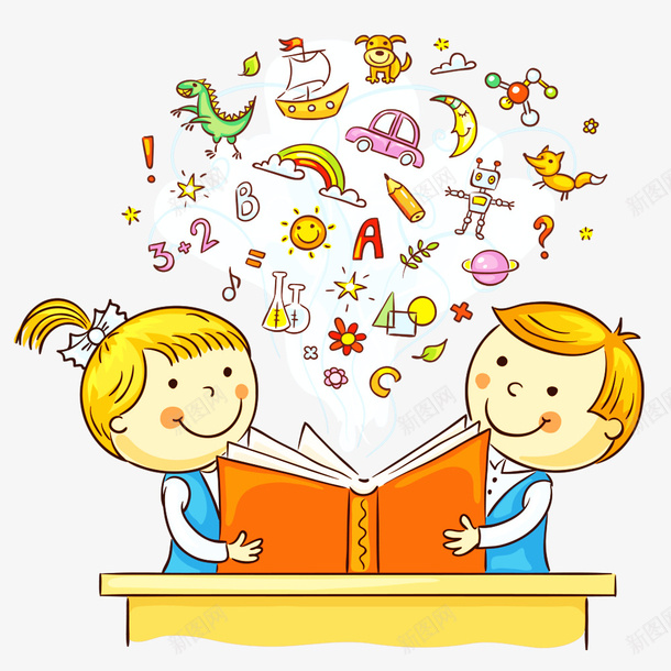看书的小孩psd免抠素材_新图网 https://ixintu.com 卡通女孩 卡通男孩 图书馆 学习 看书 知识 阅读 阅读室