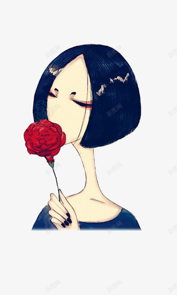 手绘美女2png免抠素材_新图网 https://ixintu.com 女人头像 手绘美女 红玫瑰