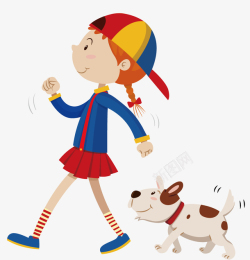 世界步行日散步的女孩和小狗素材