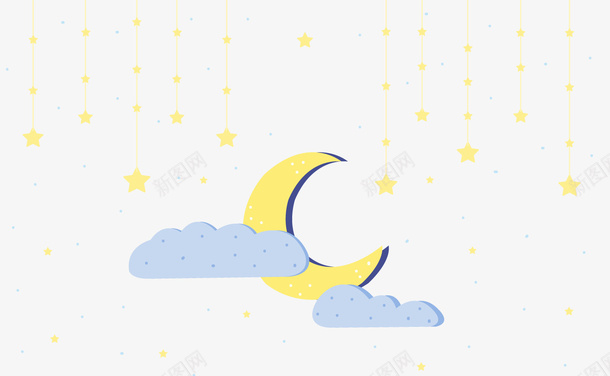 卡通夜晚星星和月亮png免抠素材_新图网 https://ixintu.com 云朵 卡通月亮 夜晚星空 漫画 背景装饰 黄色星星 黄色月亮