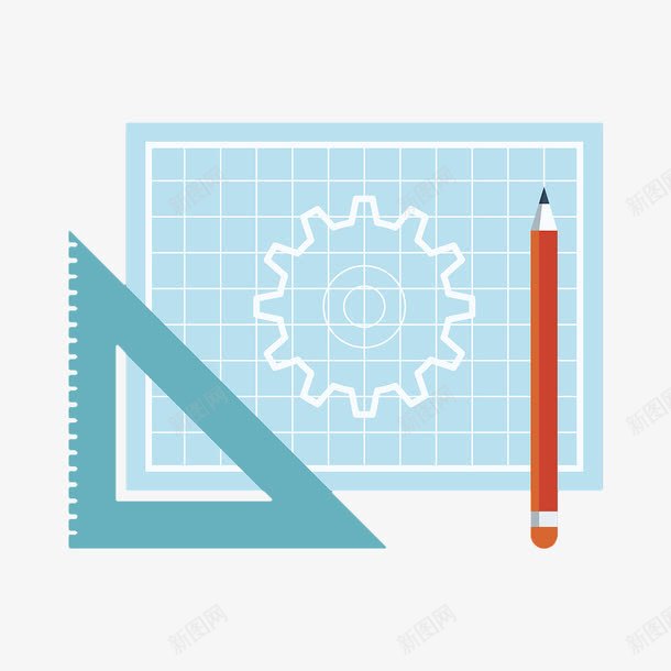 手绘蓝色方格测绘板png免抠素材_新图网 https://ixintu.com 三角尺 尺子 尺寸 尺寸标注 检测 测绘工具 测量 蓝色测绘板 铅笔