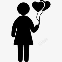 女人的心女人剪影与心灵的气球图标高清图片
