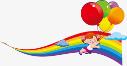 彩虹女孩气球卡通海报促销矢量图素材