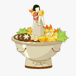 炸蔬菜创意精致的小人火锅高清图片