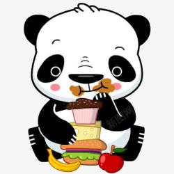 吃汉堡的人卡通熊猫吃蛋糕汉堡高清图片