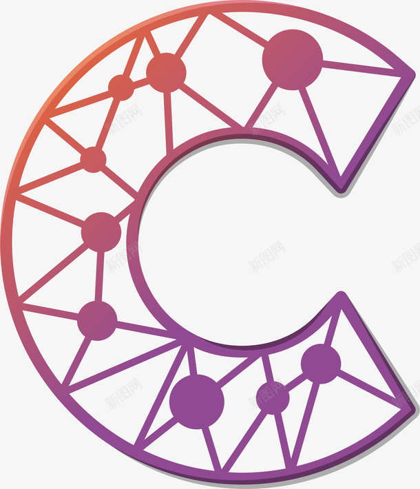 分子结构镂空的C矢量图ai免抠素材_新图网 https://ixintu.com 不规则图形 分子结构 创意 紫色 英文字母 镂空 矢量图