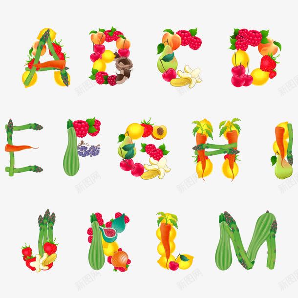 大写字母与蔬菜png免抠素材_新图网 https://ixintu.com 大写字母 小瓜 桃子 草莓 蔬菜 辣椒 黄瓜