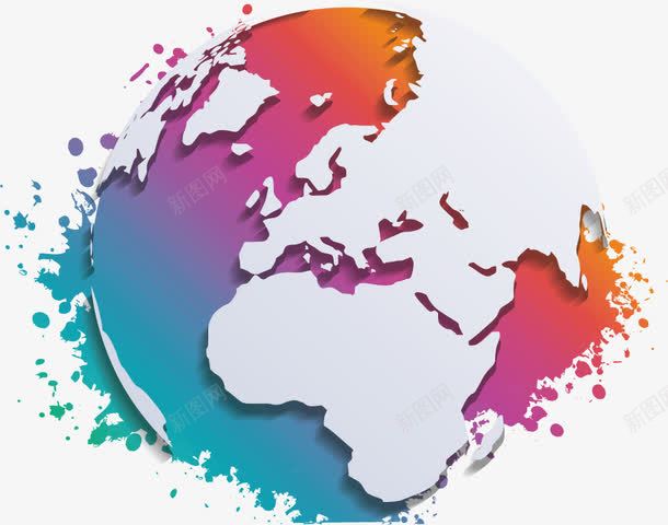 水彩地球png免抠素材_新图网 https://ixintu.com 创意 喷溅 地球 墨迹 平面设计 彩色 斑点 水彩