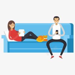 卡通单人沙发沙发上玩手机的男女高清图片