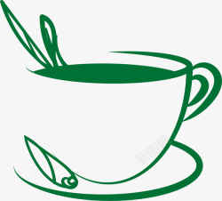 茶叶线条绿色线条茶叶茶杯高清图片
