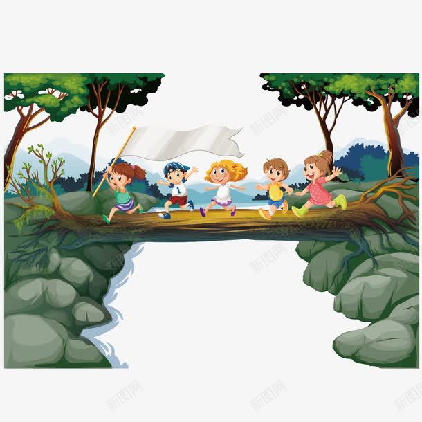 孩子们过独木桥png免抠素材_新图网 https://ixintu.com 儿童 学生旅游 孩子 桥 石头