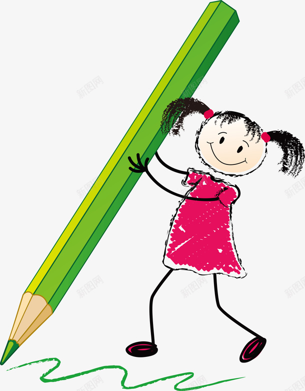 小女孩拿着铅笔简图png免抠素材_新图网 https://ixintu.com 人物 写字 卡通 女孩 彩笔 手绘图 水墨 铅笔