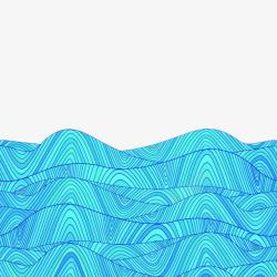 波浪起伏手绘蓝色水波纹线条高清图片