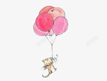 小清新手绘气球与猫可爱png免抠素材_新图网 https://ixintu.com 可爱 小清新 少女 手绘 猫 粉嫩