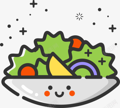 食物感恩节mbe风格卡通装饰沙拉图标矢量图图标