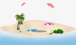 卡通椰树躺椅沙滩背景素材