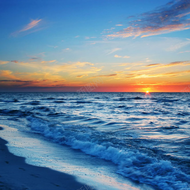 夕阳海浪背景摄影图片