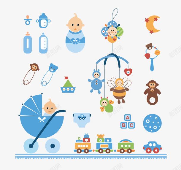 卡通儿童婴幼儿物件图标png_新图网 https://ixintu.com 儿童挂饰 儿童玩具 奶瓶 婴儿车 小卡车