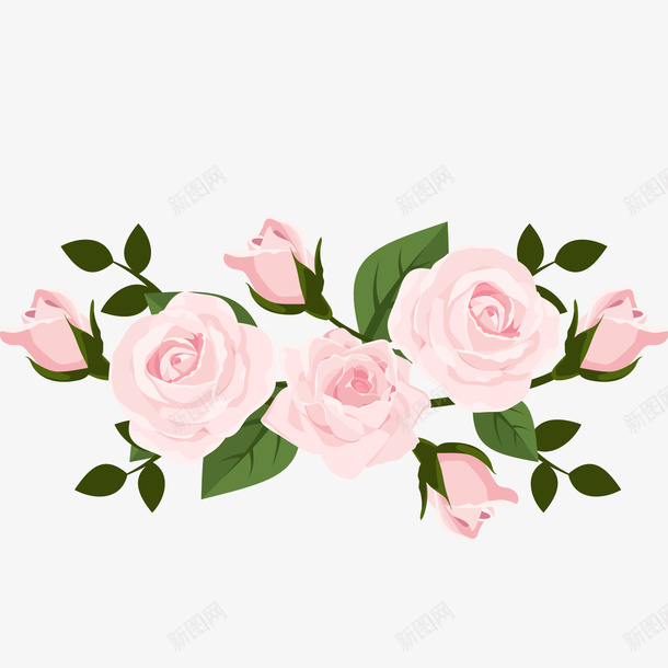 粉色玫瑰花png免抠素材_新图网 https://ixintu.com 卡通 叶子 植物 玫瑰花 粉红色 花卉 花朵