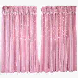 卧室窗帘效果图星星韩式粉色窗帘高清图片
