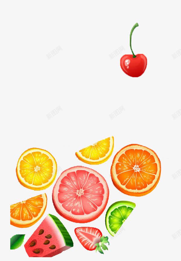 夏季水果果汁促销海报背景png免抠素材_新图网 https://ixintu.com 夏季 小清新 彩绘 手绘 插画 柠檬 樱桃 橙子 水果 清凉 清爽 粉红西柚 背景 草莓 西柚 西瓜 车厘子 青柠