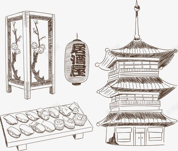 手绘日本文化和料理png免抠素材_新图网 https://ixintu.com 东方寺 传统 寿司 手绘 文化 料理 日料手绘 日本 粗略