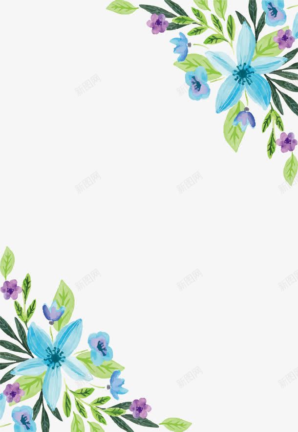 水彩蓝色花朵边框png免抠素材_新图网 https://ixintu.com 婚礼请帖 水彩植物 水彩花丛 矢量png 花丛边框 蓝色花朵