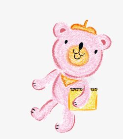 拿着笔记本卡通手绘粉色拿着笔记本小熊高清图片