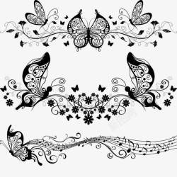 矢量黑白团花花纹图案黑白欧式蝴蝶图案花纹高清图片