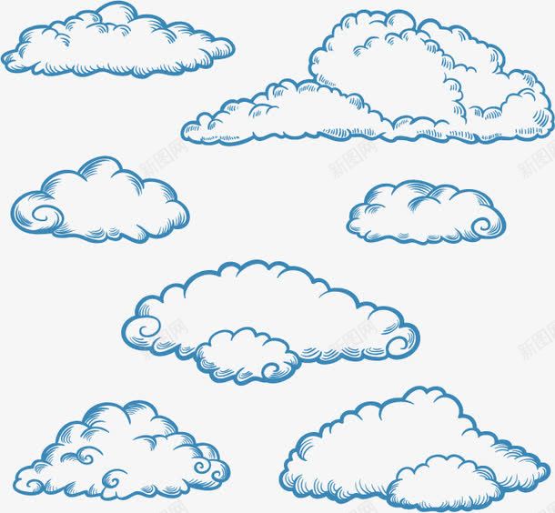 手绘云朵轮廓png免抠素材_新图网 https://ixintu.com 云朵 云雾边框 矢量素材 素描云 蓝色边框