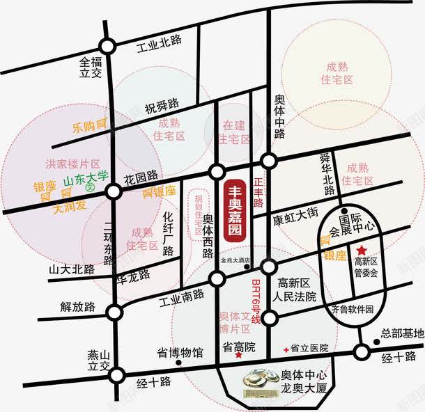 商业区域区位图png免抠素材_新图网 https://ixintu.com 区位图 商贸城 房地产 路线图