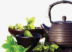 紫砂壶与两杯茶紫砂壶茶叶高清图片