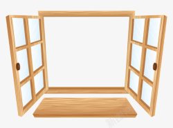 木质窗框推开的木窗户高清图片