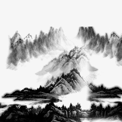 中国风黑色山水画图素材