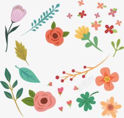郁金香玫瑰彩色花朵和叶子矢量图高清图片
