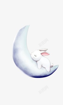 七夕月亮素材兔子在月亮上睡觉高清图片
