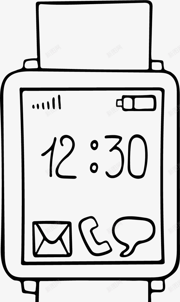 电子手表简笔画图案png免抠素材_新图网 https://ixintu.com 打电话 数字 时间 时间显示屏 电子产品 电子手表 简笔画