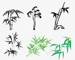 绿竹叶手绘竹子松树高清图片