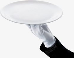 创意手套创意元素拿着盘子的带着白色手套高清图片