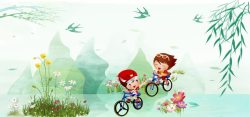 孩子们骑车游玩踏春游玩骑车高清图片