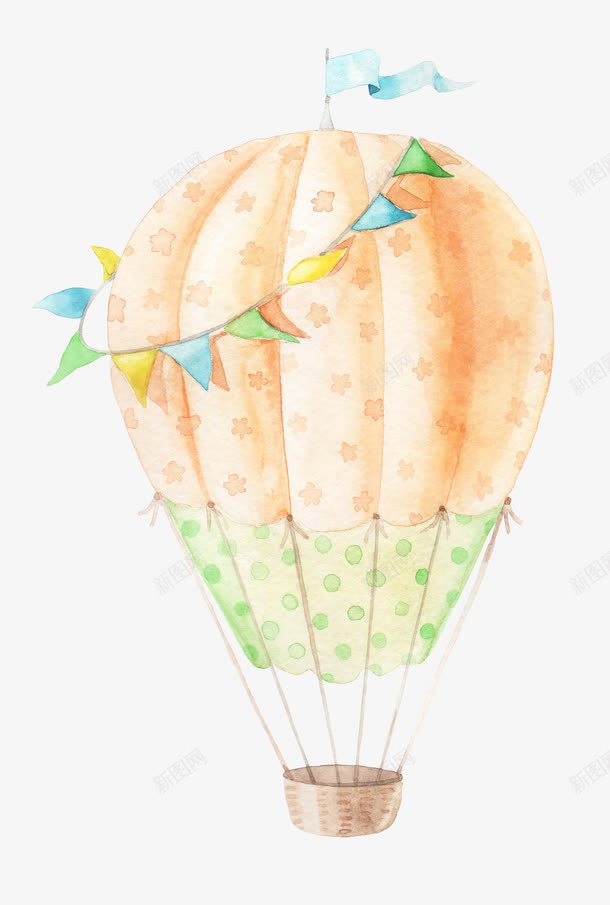 旗子热气球png免抠素材_新图网 https://ixintu.com 一个 卡通 手绘 旗子 橘色 热气球 简图 蓝色