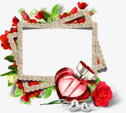 红色浪漫香水沐浴露钻石边框玫瑰香水高清图片