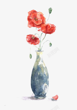 红色瓶子矢量图水彩玫瑰花高清图片