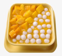 方形碗里的芒果和小丸子拼盘素材
