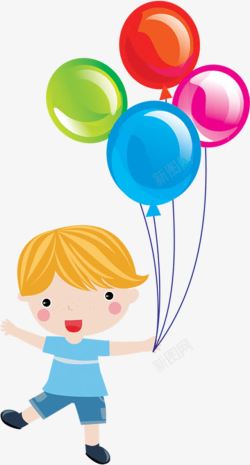 手绘彩色卡通气球装饰小孩素材