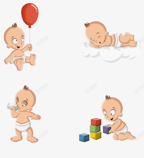 各种样子的婴儿png免抠素材_新图网 https://ixintu.com 喝奶的婴儿 拼积木 玩气球的婴儿 玩积木的婴儿 睡觉的婴儿