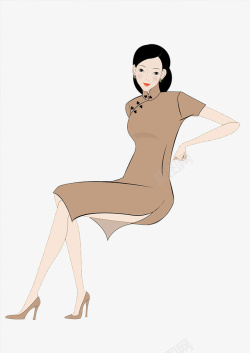 穿着旗袍的女人手绘人物插图穿短款旗袍的美女高清图片