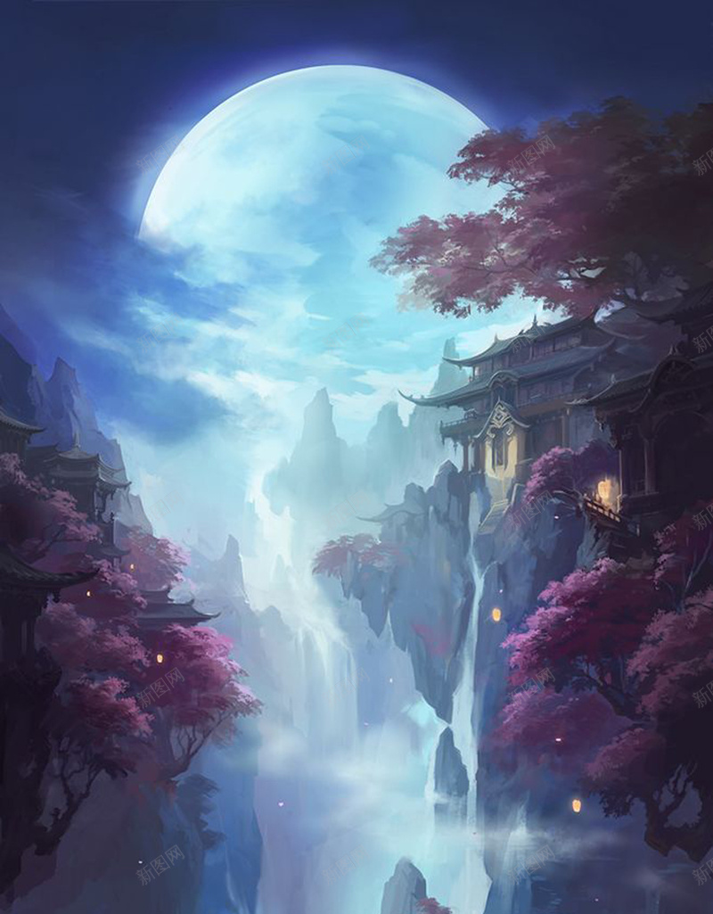 浪漫梦幻场景背景jpg设计背景_新图网 https://ixintu.com 场景 山脉 彩色 手绘 插画 树木 树林 梦幻 浪漫 背景