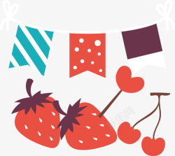 草莓糖彩旗草莓樱桃卡通蛋糕生日矢量图高清图片